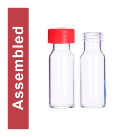 Cp Lab Safety. Wheaton MicroLiter Clear Screw Thread Vial Kit, Red 9mm Cap, PTFE/Silicone Septa, 100pk 09-1030R-A